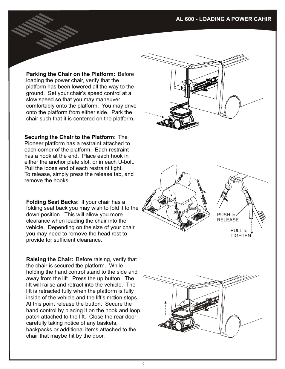 Operation, Operation - al600 - loading a power chair, Loading a power chair al600 | Harmar Mobility AL600 User Manual | Page 10 / 20