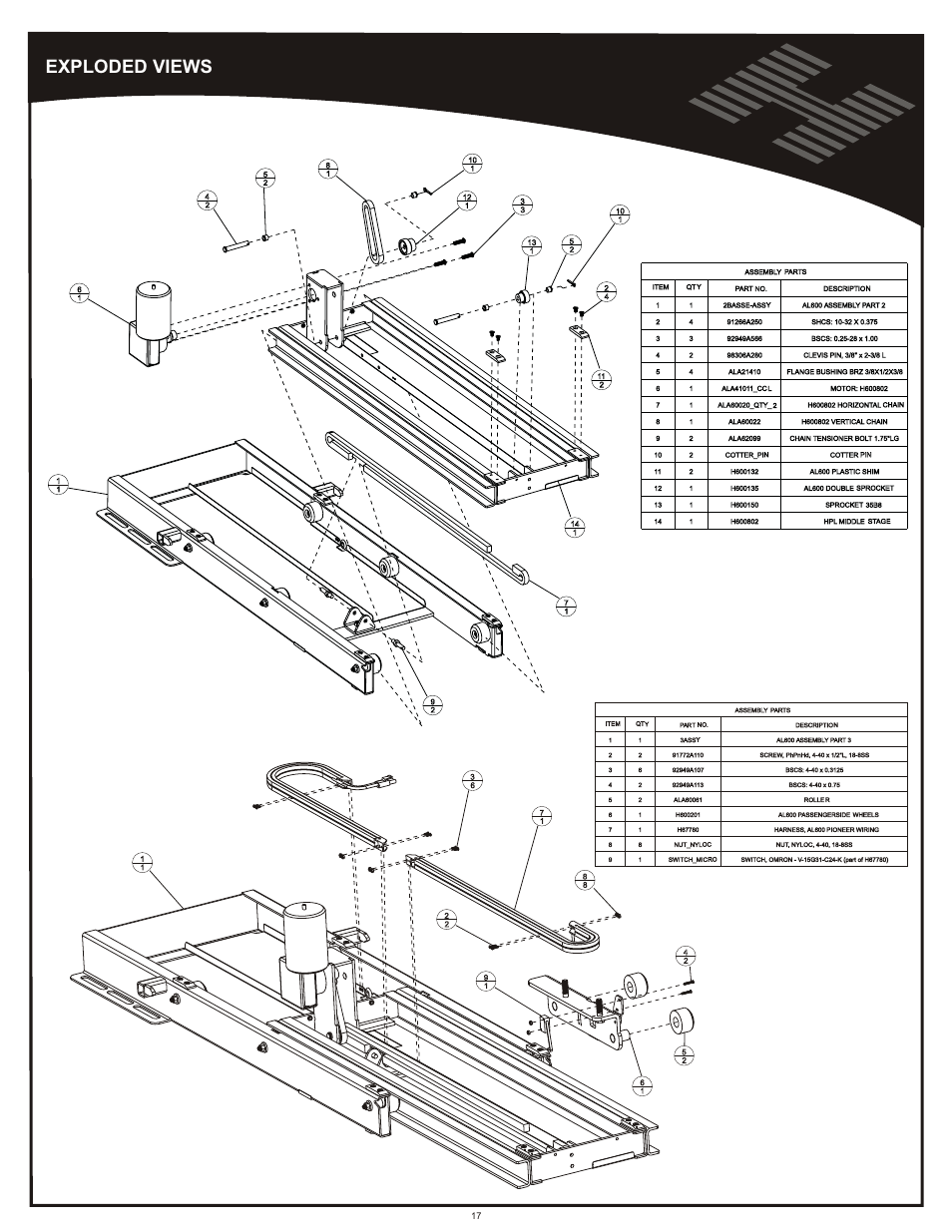 Middle stage / in-out motor, Exploded views | Harmar Mobility AL600 User Manual | Page 17 / 20