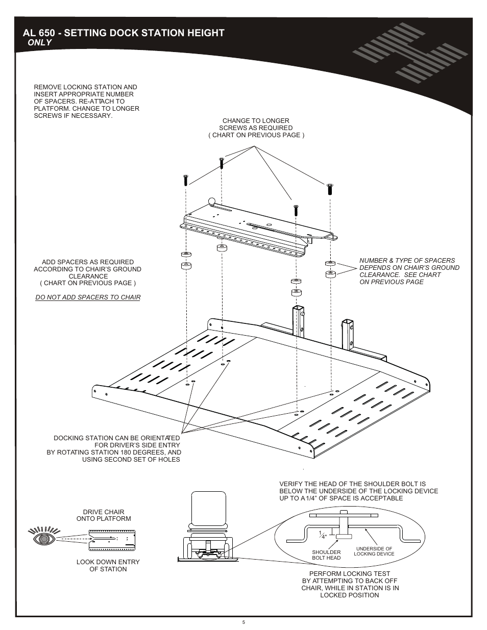 Setting docking station height - al650 cont'd, Docking station height al650, Al 650 - setting dock station height | Harmar Mobility AL600 User Manual | Page 5 / 20