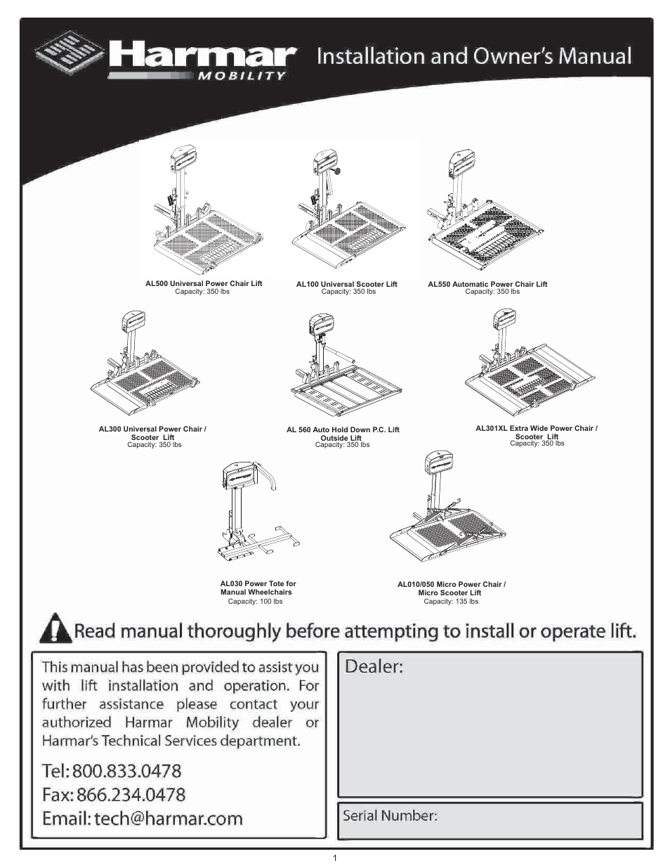 Harmar Mobility AL500 User Manual | 36 pages