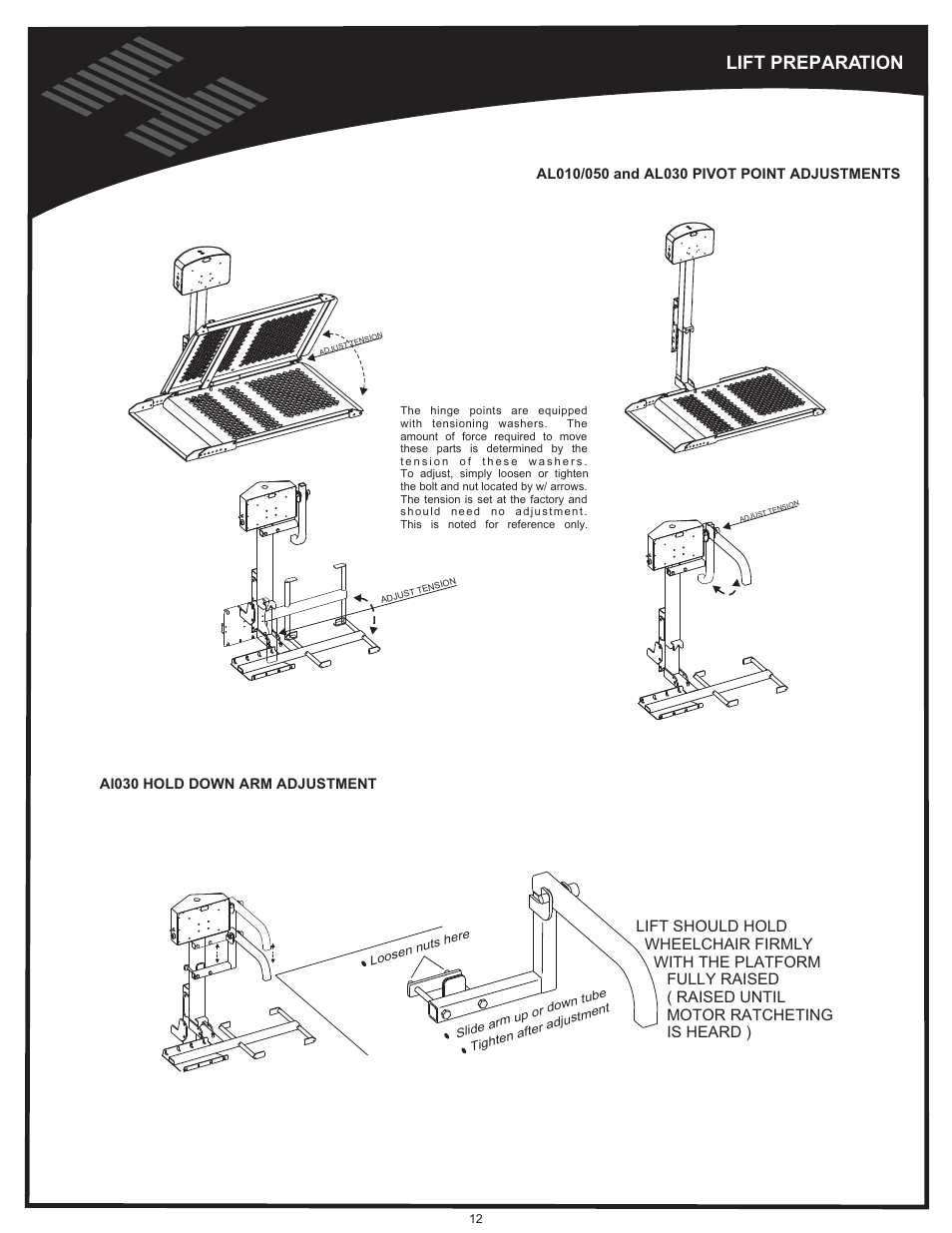 Lift preparation - al010/050-030, Vehicle hitch, Lift preparation | Harmar Mobility AL500 User Manual | Page 12 / 36