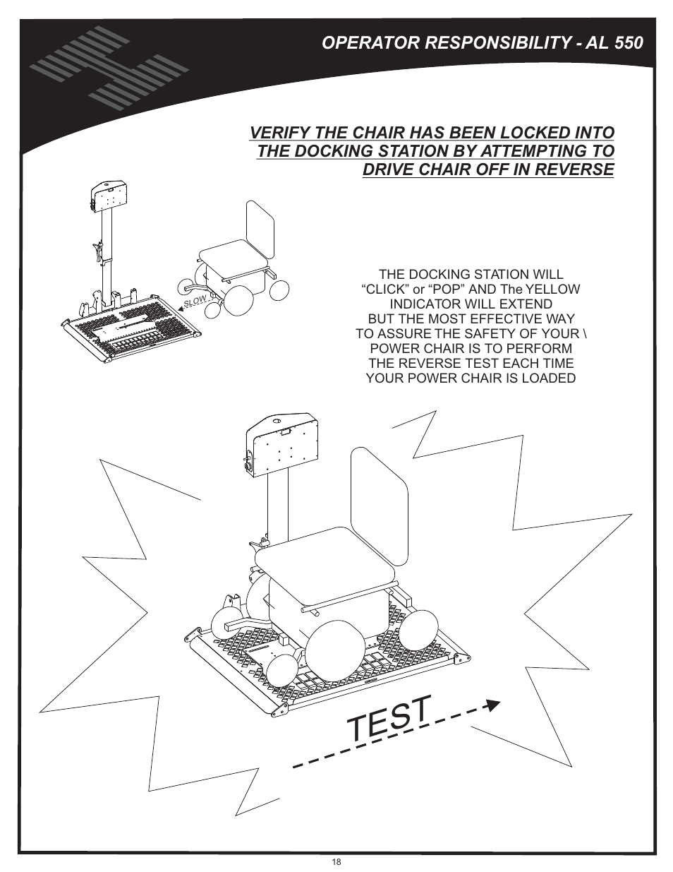 Operation - al550 cont'd, Test, Vehicle hitch | Harmar Mobility AL500 User Manual | Page 18 / 36