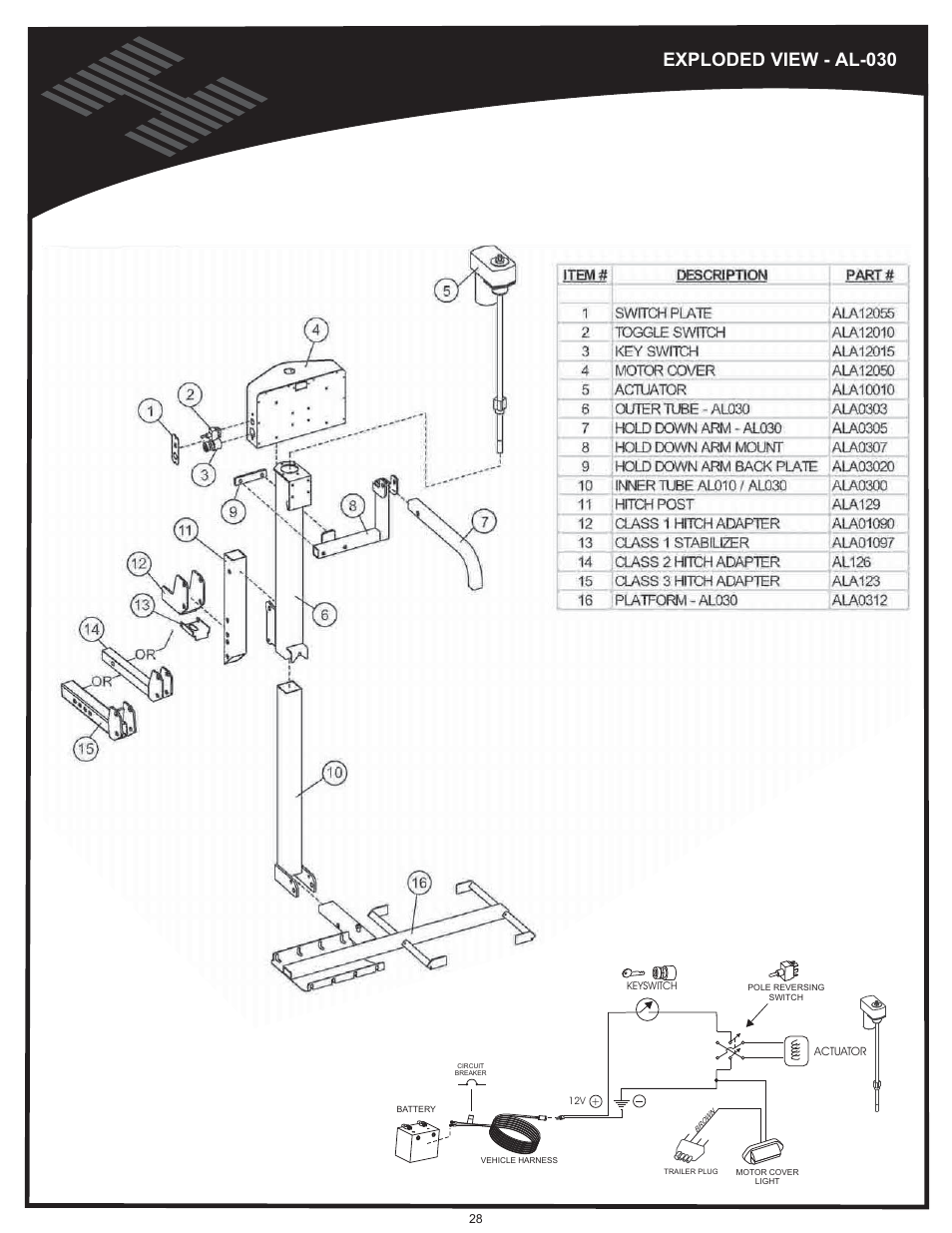 Al030, Vehicle hitch, Exploded view - al-030 | Harmar Mobility AL500 User Manual | Page 28 / 36