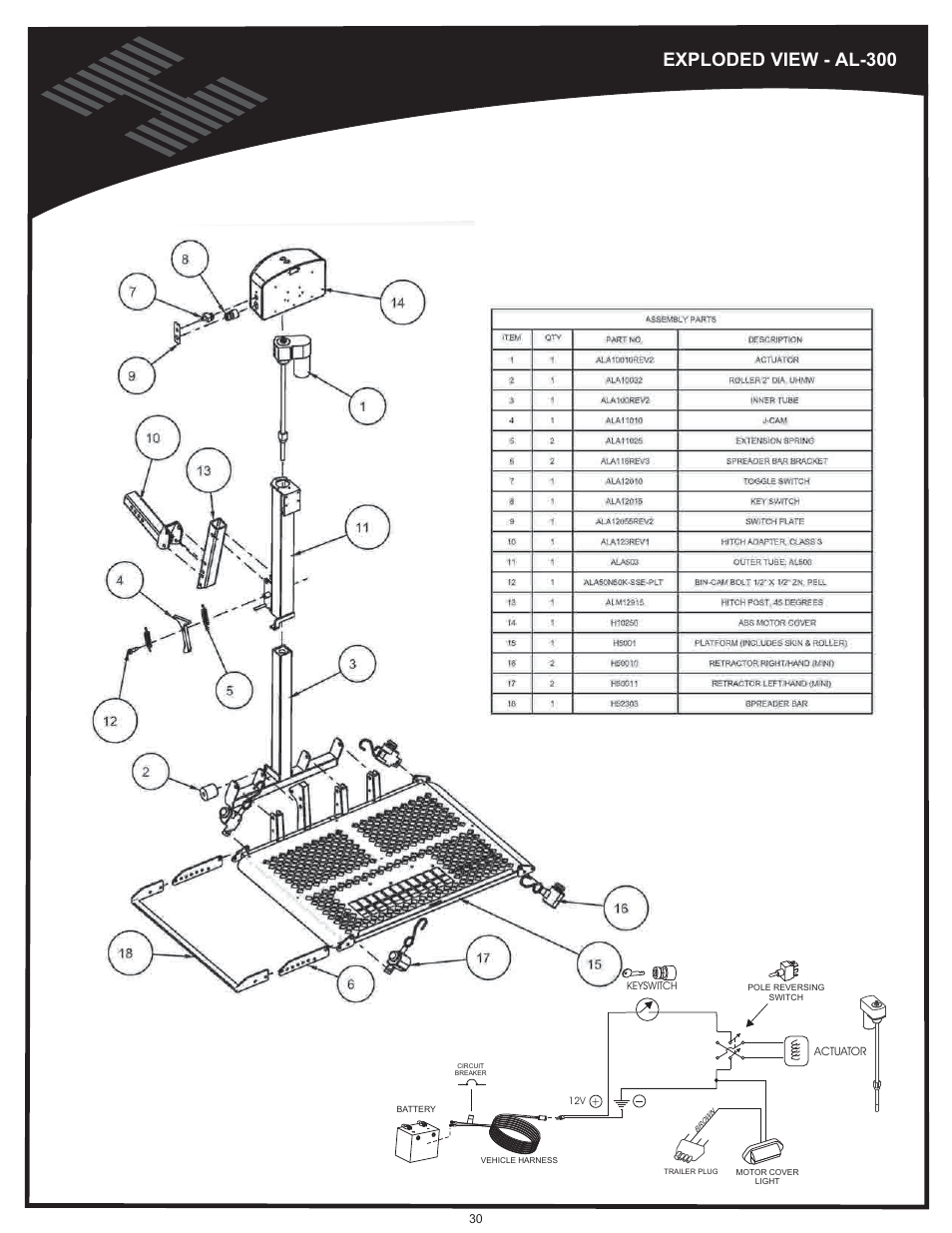 Al300, Vehicle hitch, Exploded view - al-300 | Harmar Mobility AL500 User Manual | Page 30 / 36