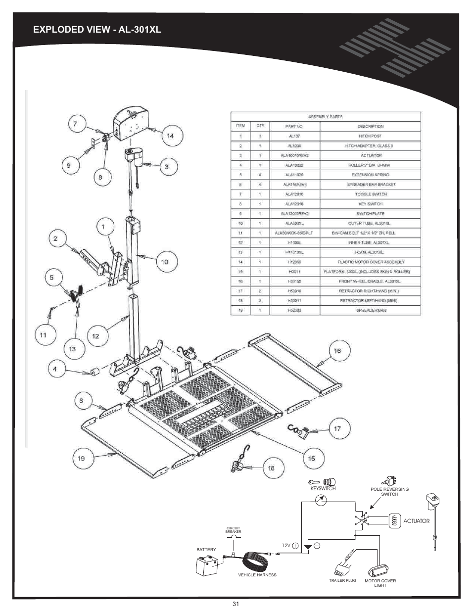 Al301xl, Exploded view - al-301xl | Harmar Mobility AL500 User Manual | Page 31 / 36