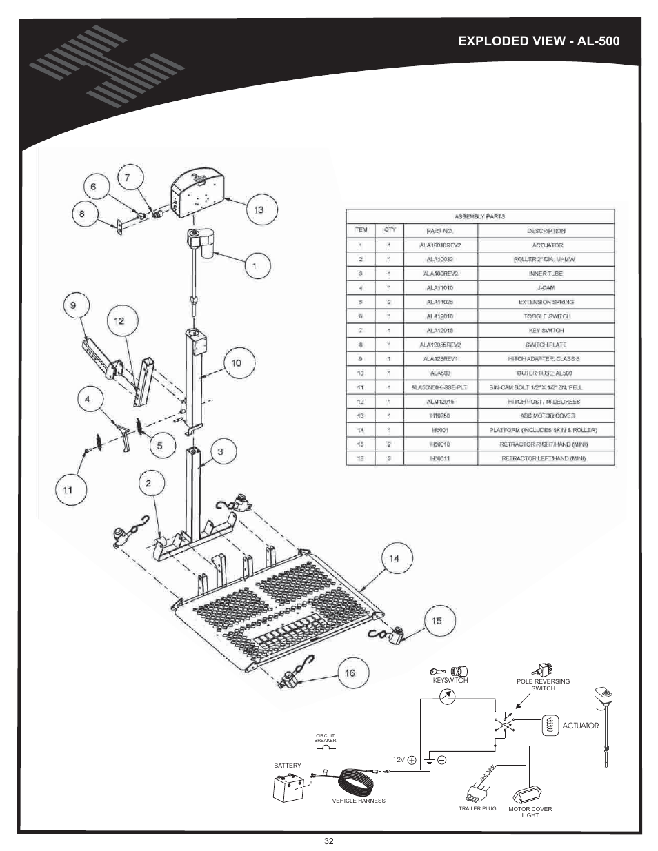 Al500, Vehicle hitch, Exploded view - al-500 | Harmar Mobility AL500 User Manual | Page 32 / 36
