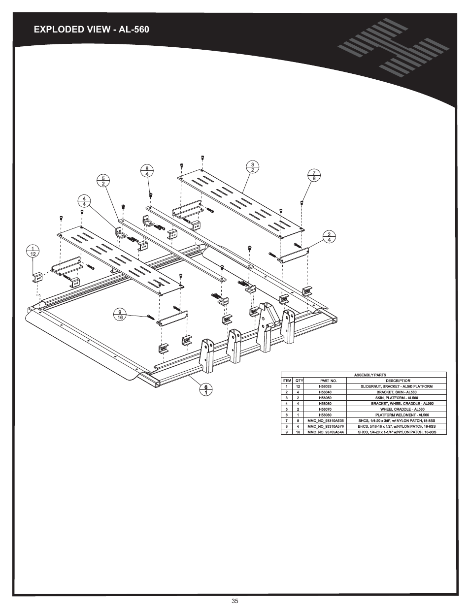 Al560 platform, Exploded view - al-560 | Harmar Mobility AL500 User Manual | Page 35 / 36