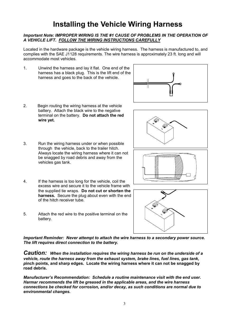 Installing the vehicle wiring harness, Caution | Harmar Mobility AL065 User Manual | Page 3 / 10