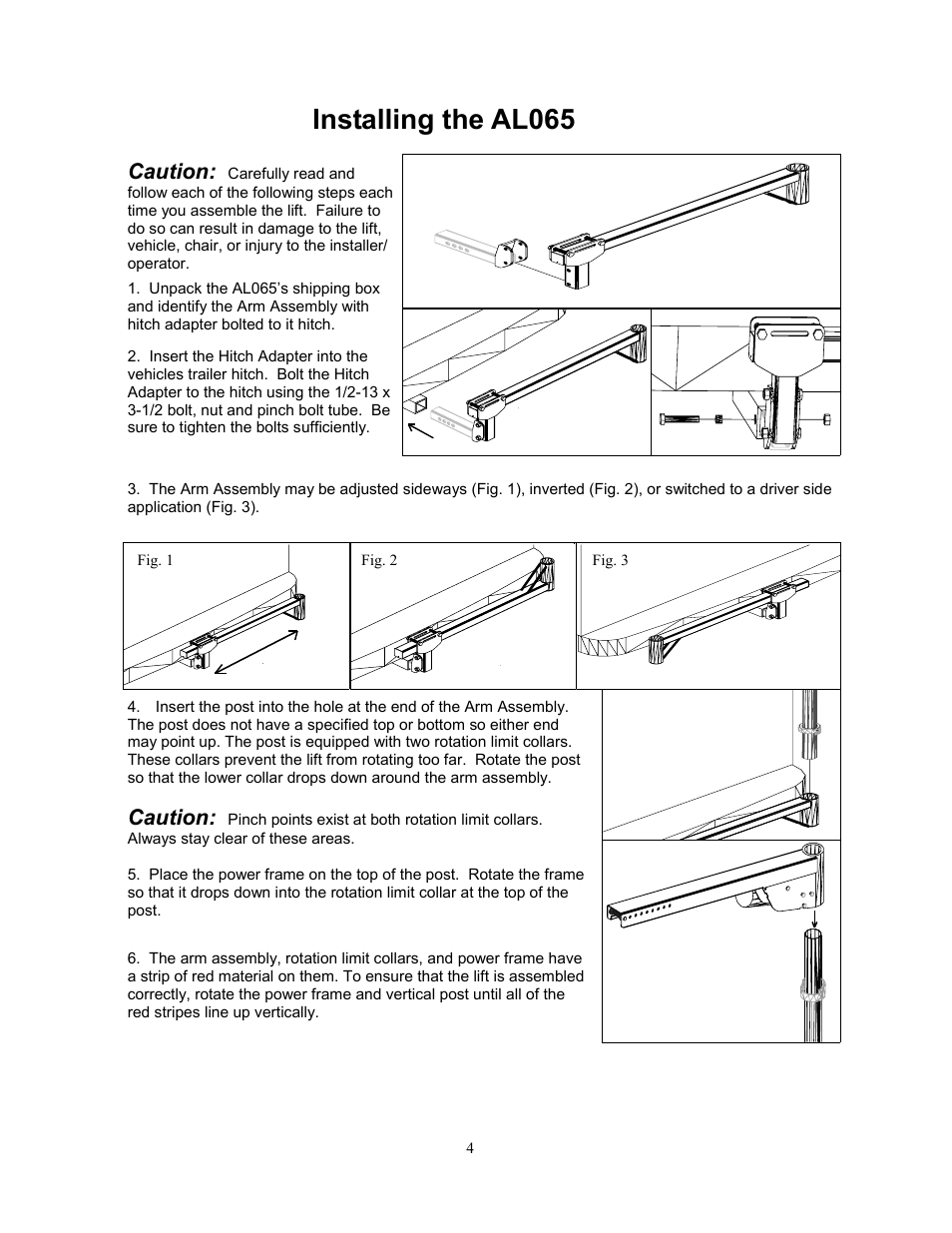 Installing the al065, Caution | Harmar Mobility AL065 User Manual | Page 4 / 10