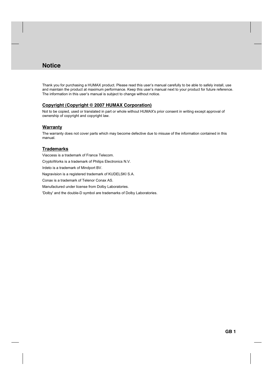 Notice | Humax CX PVR-9200C User Manual | Page 2 / 90