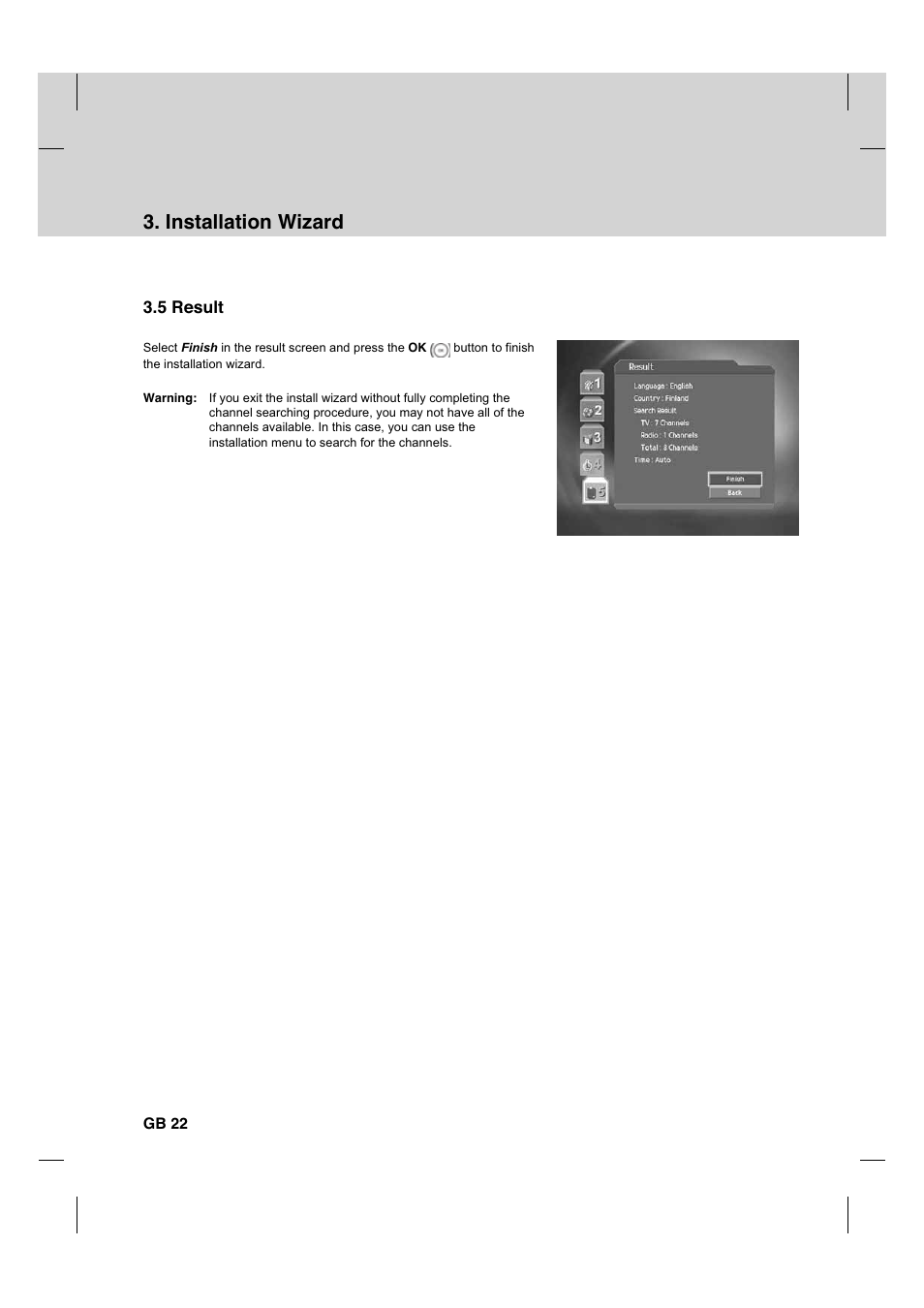 Installation wizard, 5 result | Humax CX PVR-9200C User Manual | Page 23 / 90