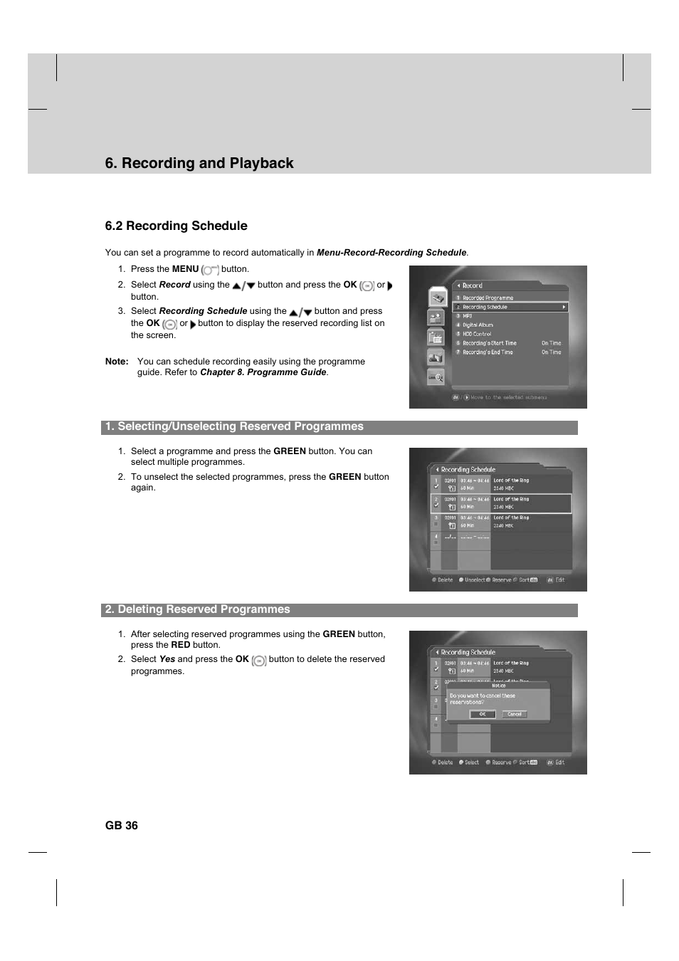 Recording and playback, 2 recording schedule | Humax CX PVR-9200C User Manual | Page 37 / 90