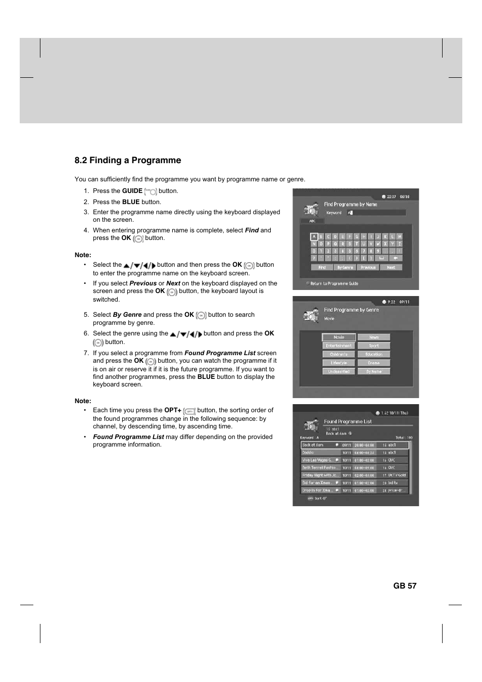 2 finding a programme, Gb 57 | Humax CX PVR-9200C User Manual | Page 58 / 90