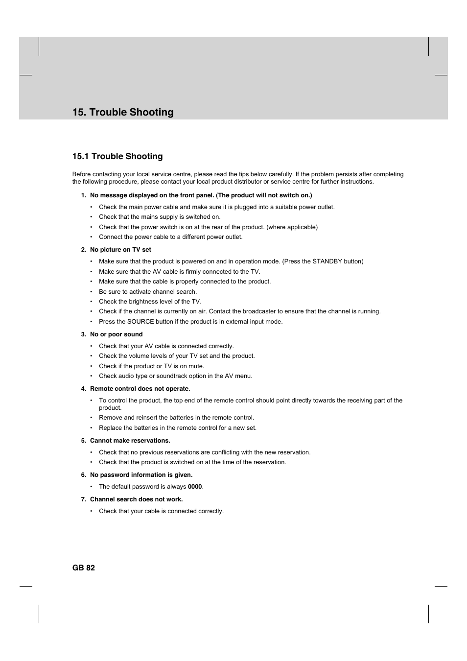 Trouble shooting, 1 trouble shooting, Gb 82 | Humax CX PVR-9200C User Manual | Page 83 / 90