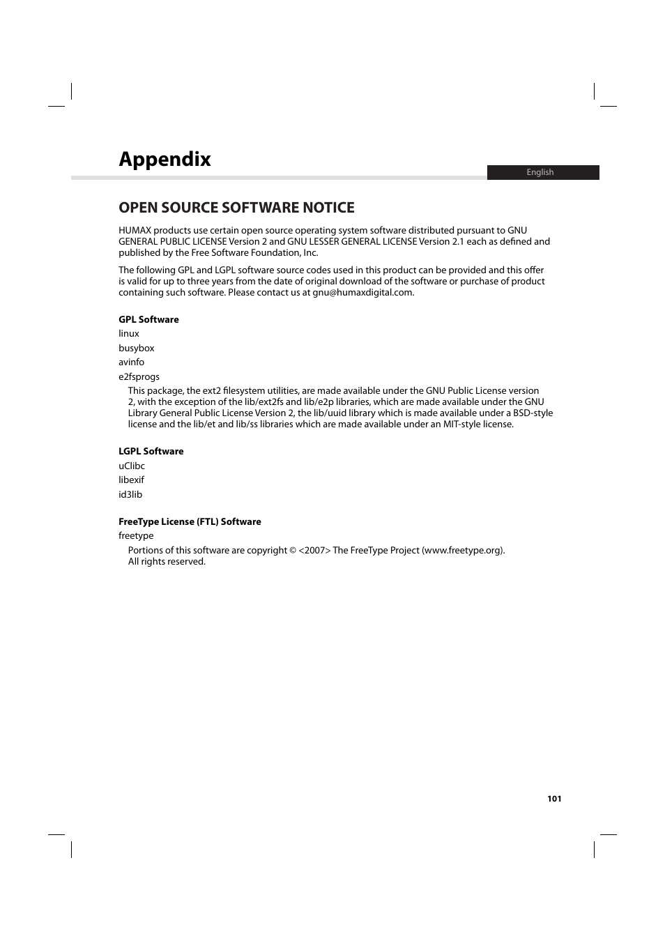 Appendix, Open source software notice | Humax IHDR-5200C User Manual | Page 102 / 110