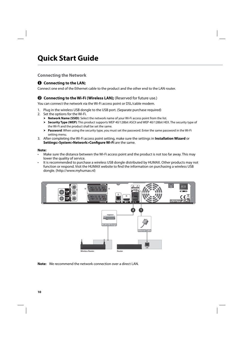 Quick start guide, Connecting the network | Humax IHDR-5200C User Manual | Page 11 / 110
