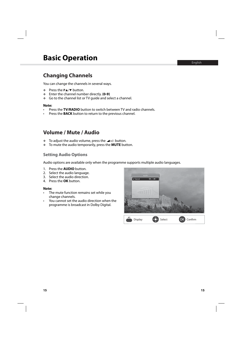 Basic operation, Changing channels, Volume / mute / audio | Humax IHDR-5200C User Manual | Page 16 / 110