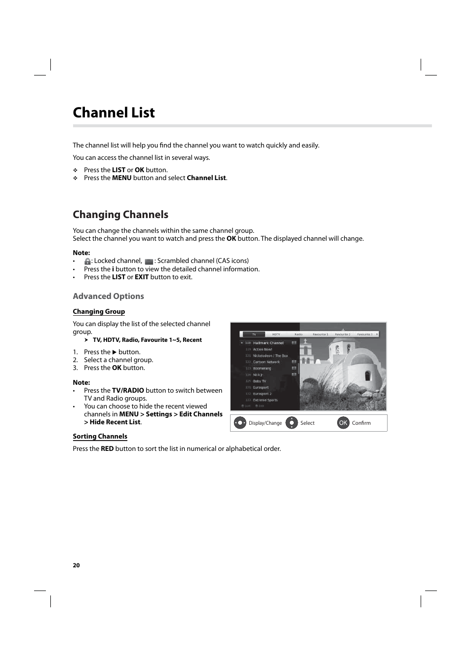 Channel list, Changing channels | Humax IHDR-5200C User Manual | Page 21 / 110