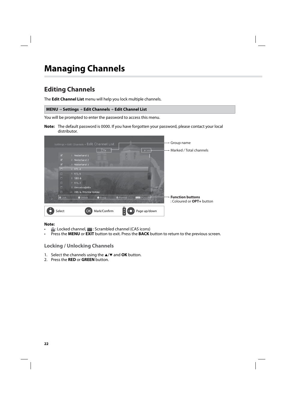 Managing channels, Editing channels | Humax IHDR-5200C User Manual | Page 23 / 110