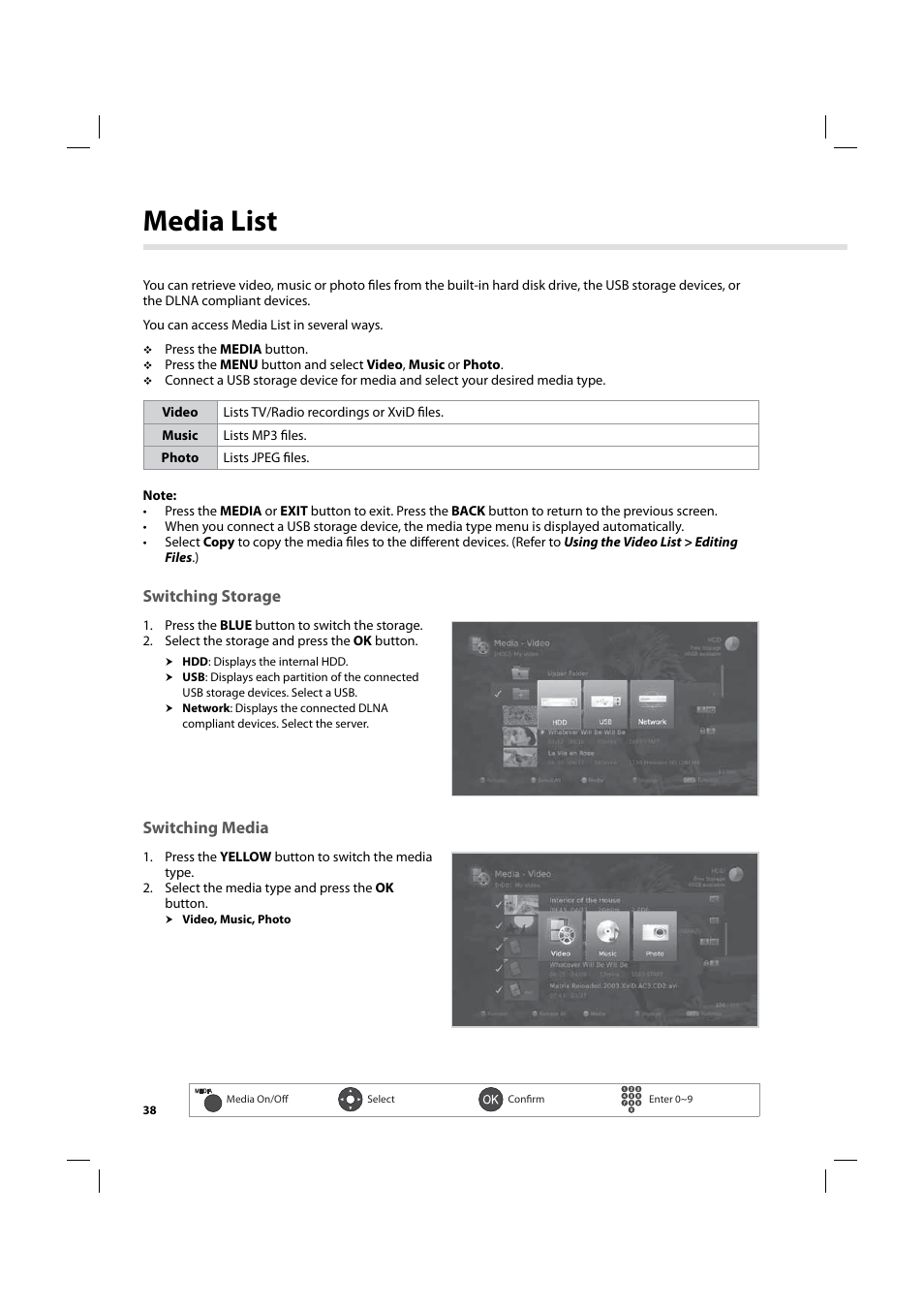 Media list | Humax IHDR-5200C User Manual | Page 39 / 110