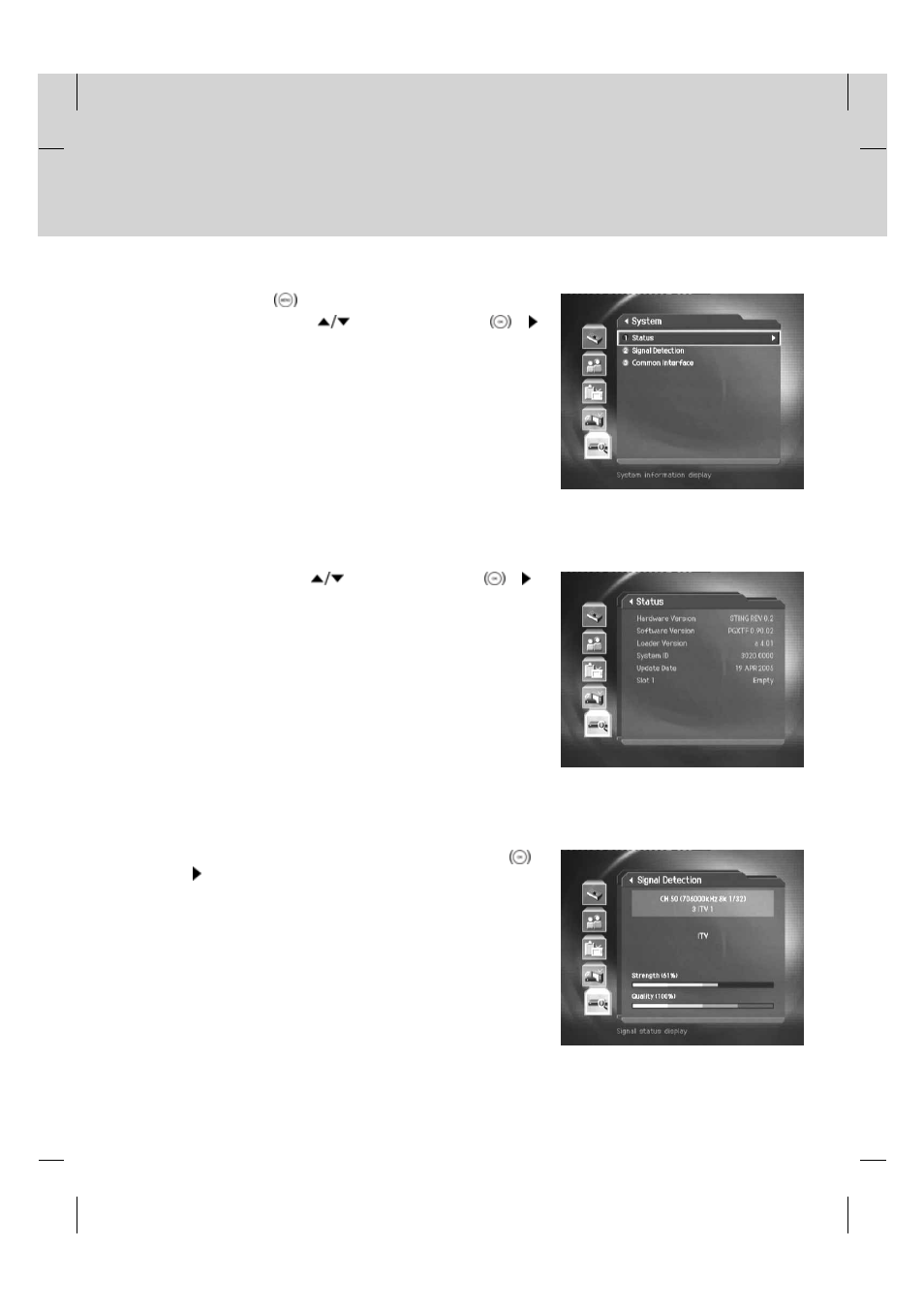 System information, 1 status, 2 signal detection | Humax PVR-9200T User Manual | Page 73 / 85