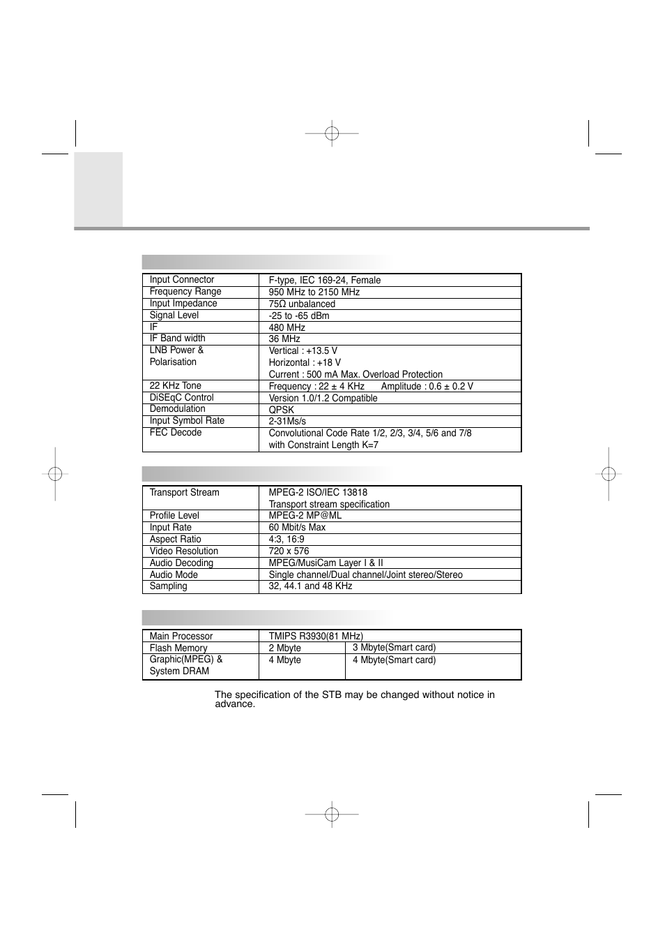 Specification | Humax VA-FOX User Manual | Page 49 / 51