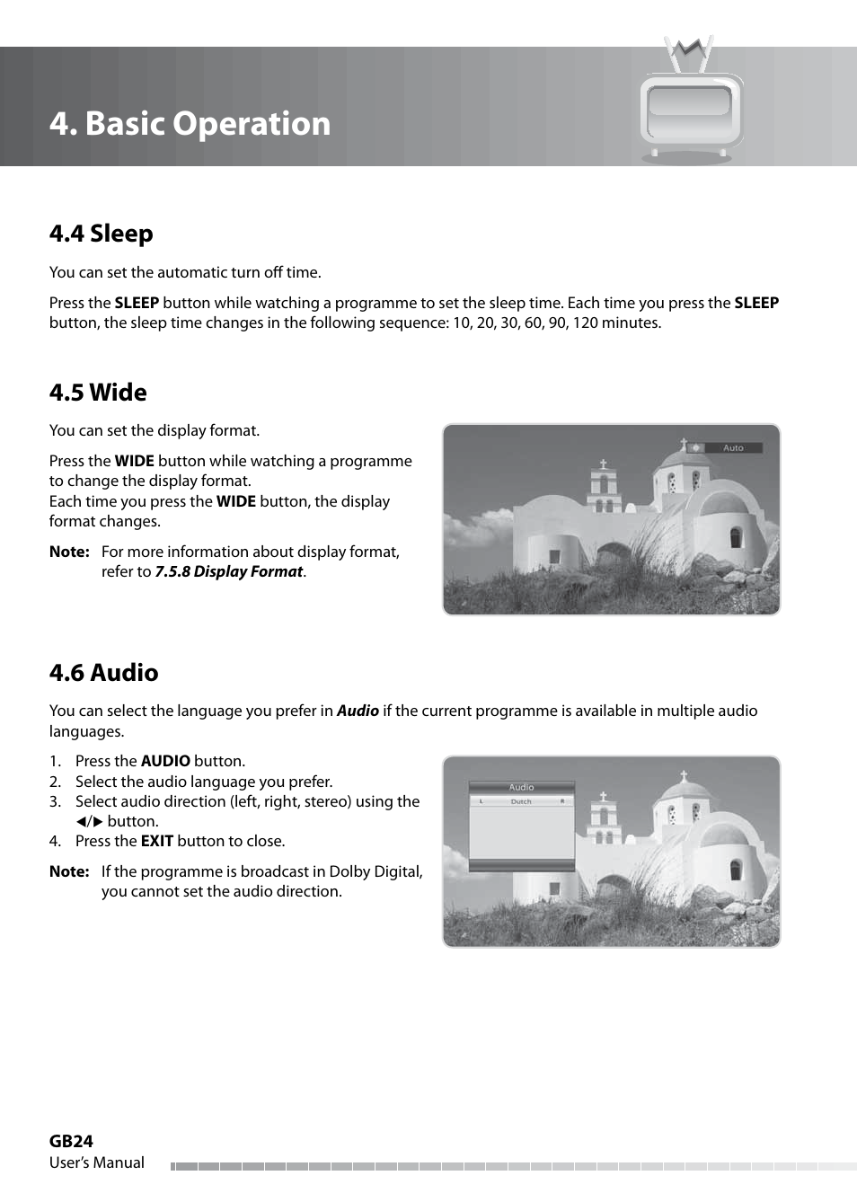 Basic operation, 4 sleep, 5 wide | 6 audio | Humax IHDR-5050C User Manual | Page 25 / 110
