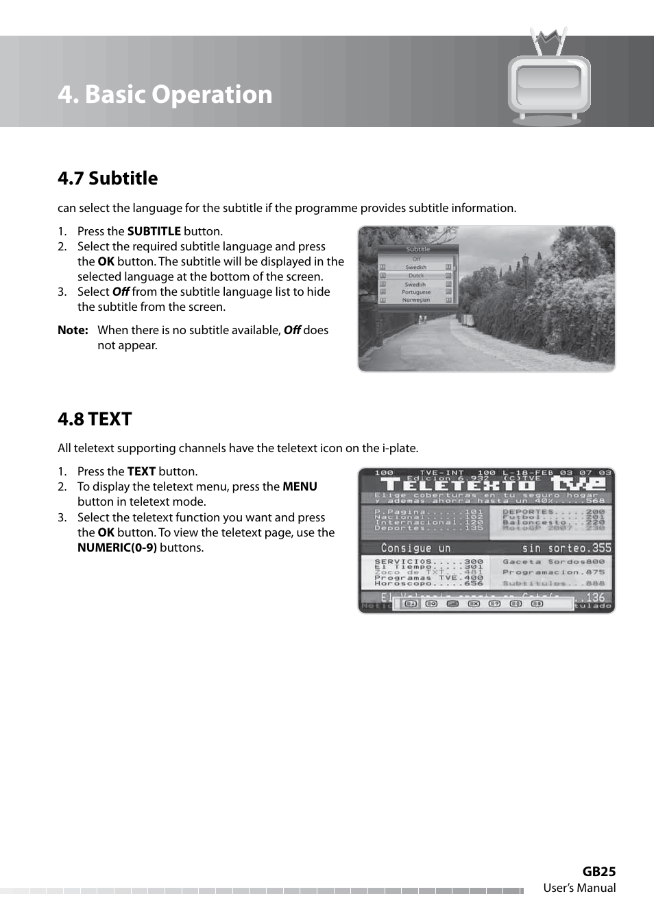 Basic operation, 7 subtitle, 8 text | Humax IHDR-5050C User Manual | Page 26 / 110