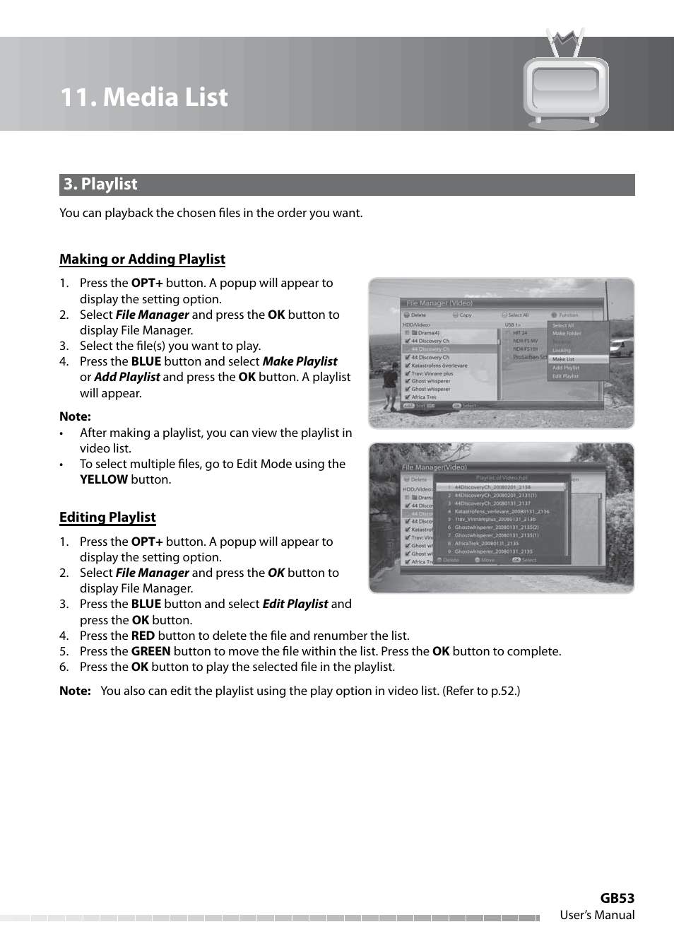 Media list, Playlist | Humax IHDR-5050C User Manual | Page 54 / 110