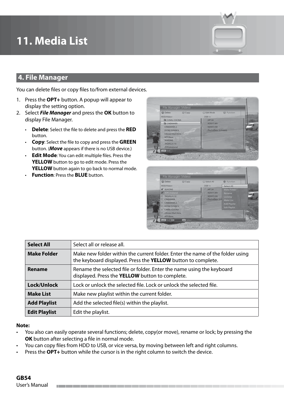 Media list, File manager | Humax IHDR-5050C User Manual | Page 55 / 110