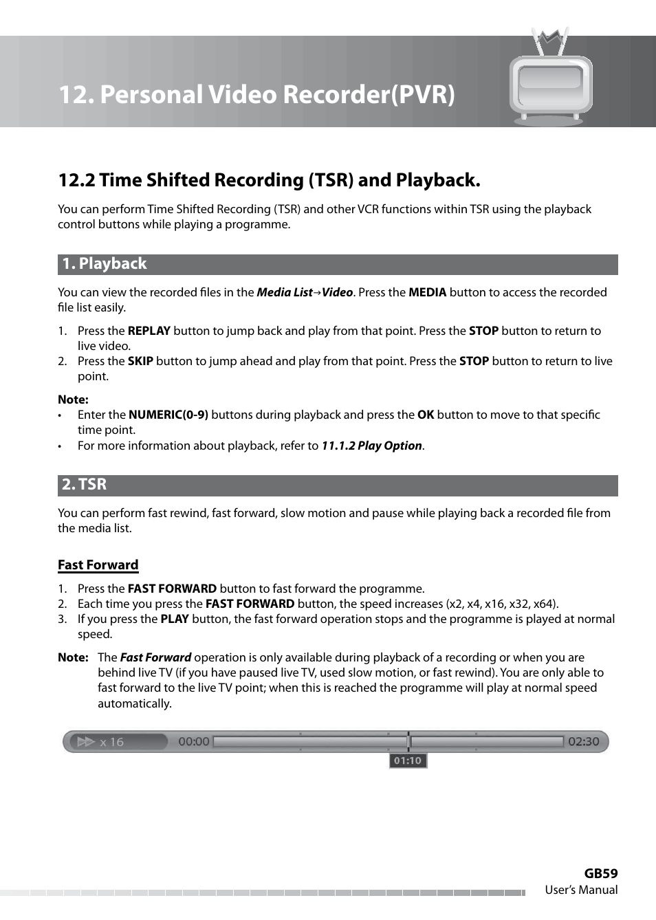 Personal video recorder(pvr), 2 time shifted recording (tsr) and playback, Playback | Humax IHDR-5050C User Manual | Page 60 / 110