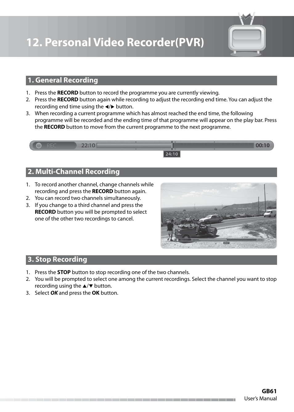 Personal video recorder(pvr), General recording, Multi-channel recording | Stop recording | Humax IHDR-5050C User Manual | Page 62 / 110