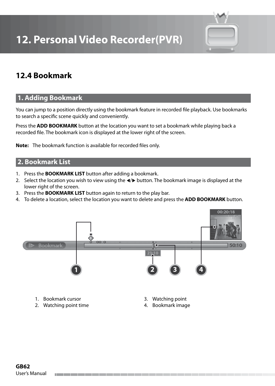 Personal video recorder(pvr), 4 bookmark | Humax IHDR-5050C User Manual | Page 63 / 110