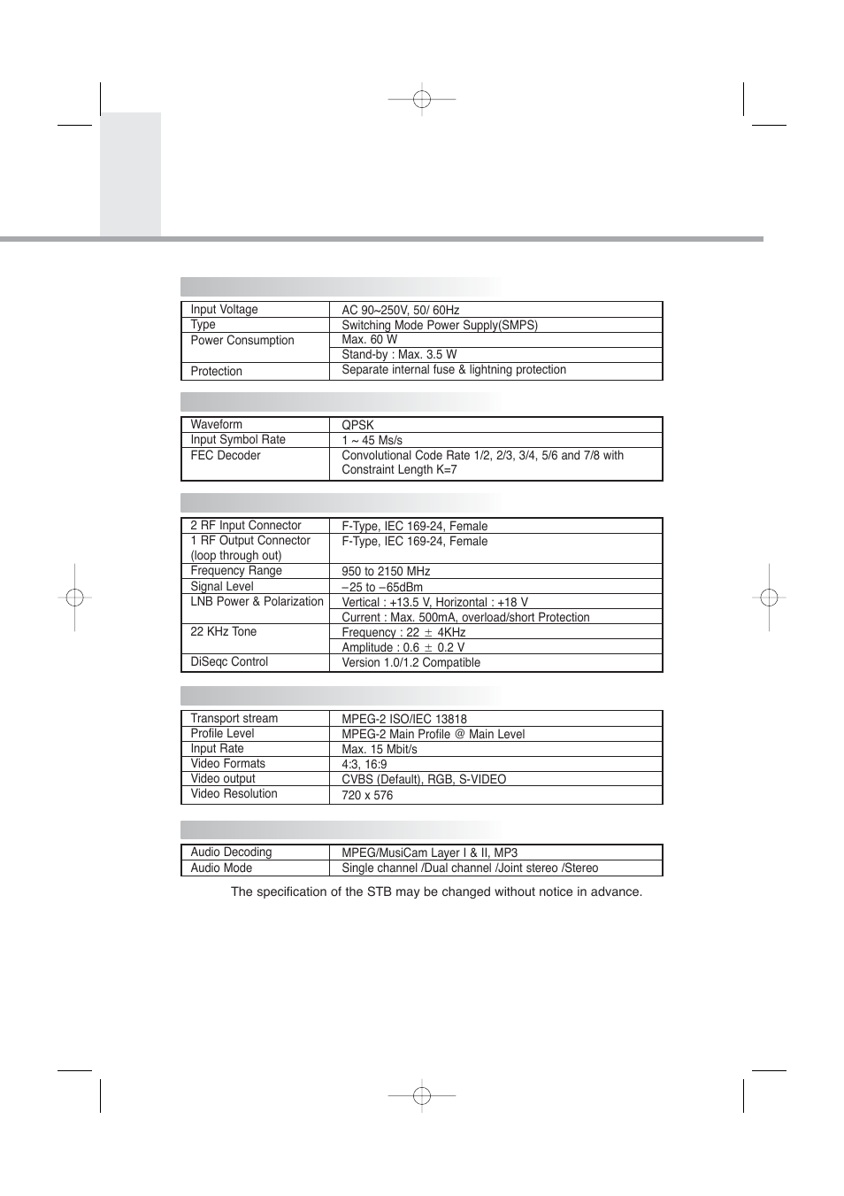 Specification | Humax PVR-8000 User Manual | Page 58 / 62