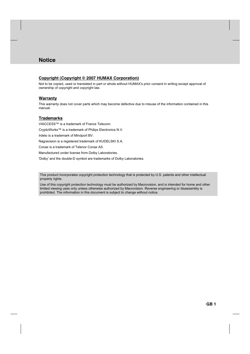 Notice | Humax HDCI-2000 User Manual | Page 2 / 86