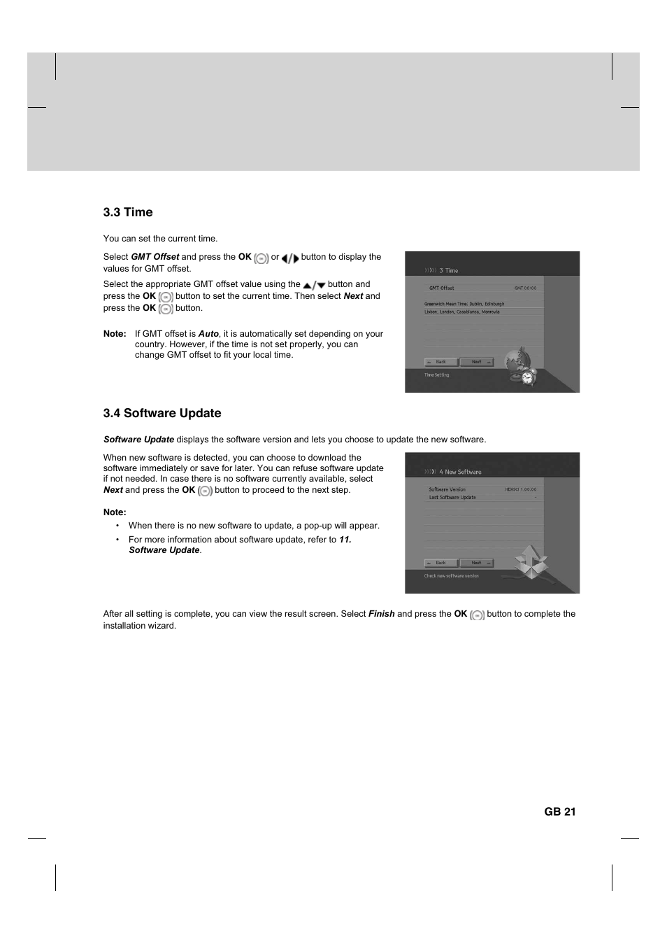 3 time, 4 software update | Humax HDCI-2000 User Manual | Page 22 / 86