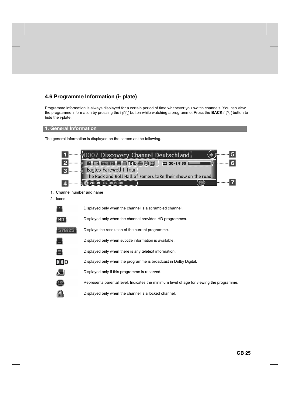 6 programme information (i- plate), General information, Gb 25 | Humax HDCI-2000 User Manual | Page 26 / 86