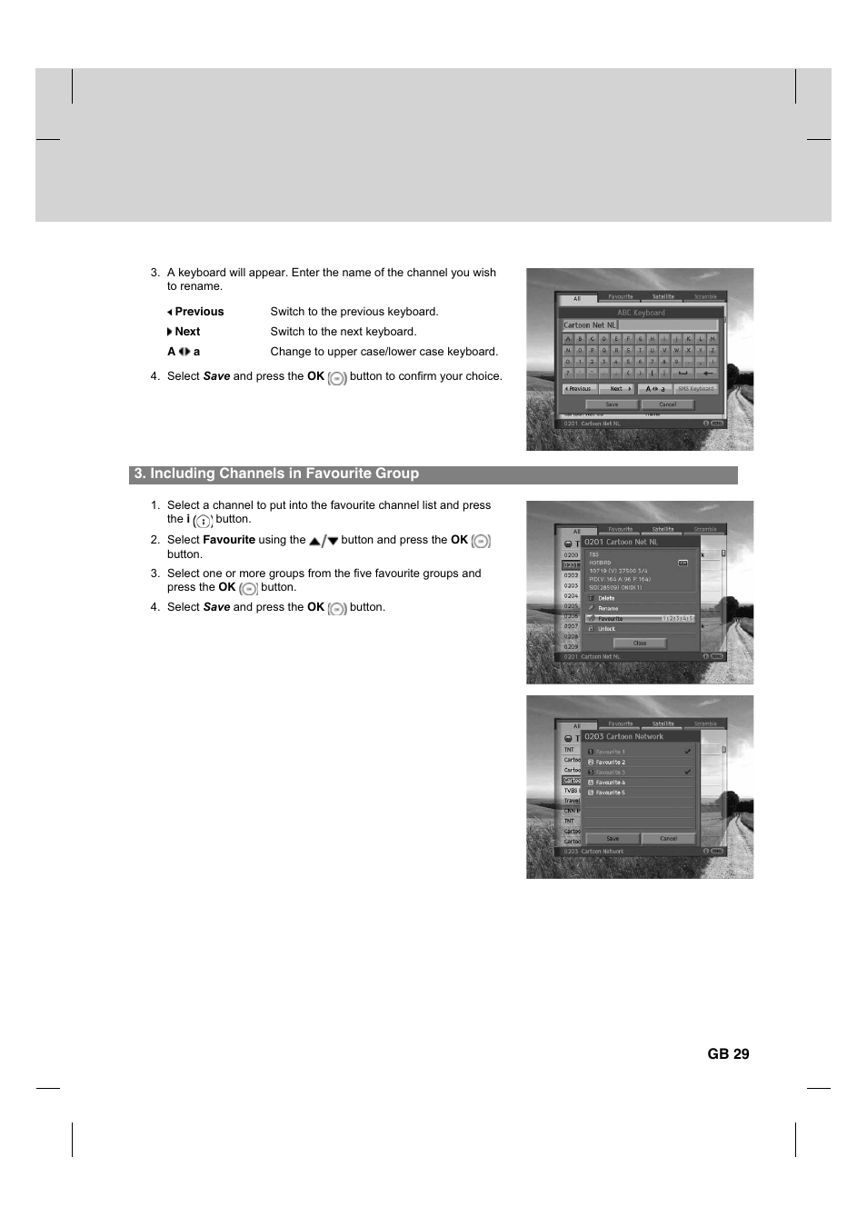 Including channels in favourite group, Gb 29 | Humax HDCI-2000 User Manual | Page 30 / 86