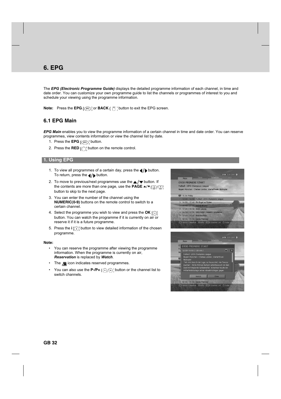 1 epg main, Using epg, Gb 32 | Humax HDCI-2000 User Manual | Page 33 / 86