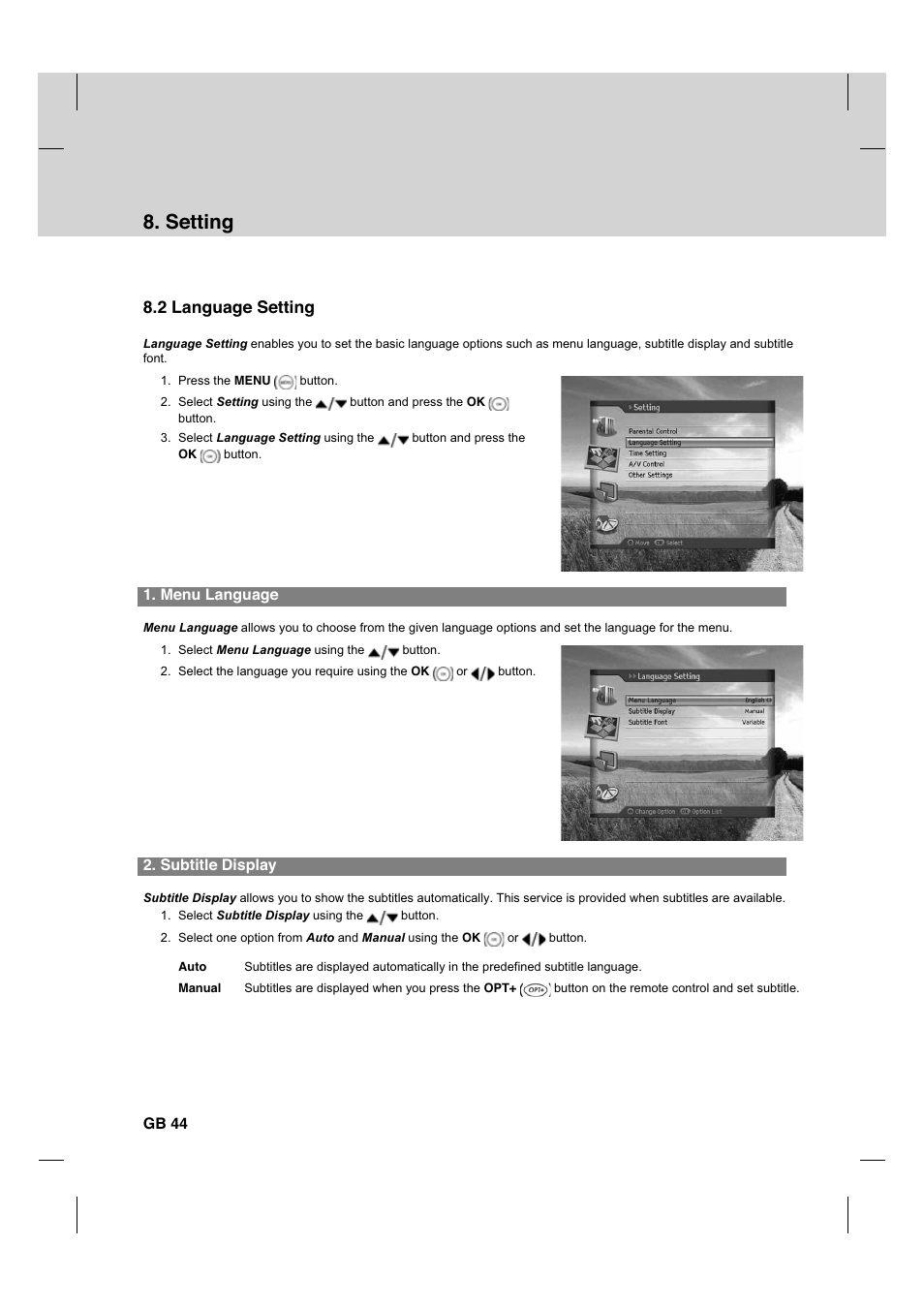 Setting, 2 language setting | Humax HDCI-2000 User Manual | Page 45 / 86