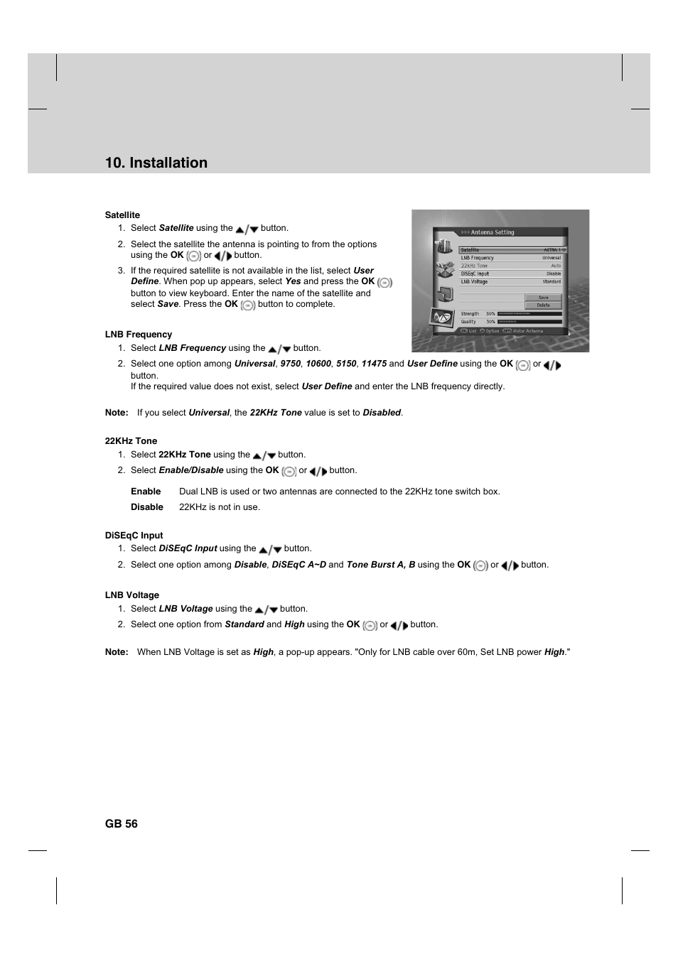 Installation, Gb 56 | Humax HDCI-2000 User Manual | Page 57 / 86