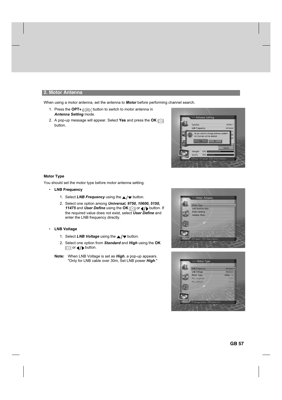Motor antenna, Gb 57 | Humax HDCI-2000 User Manual | Page 58 / 86