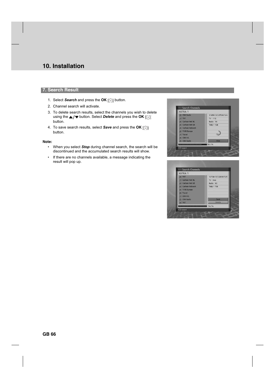 Installation, Search result, Gb 66 | Humax HDCI-2000 User Manual | Page 67 / 86