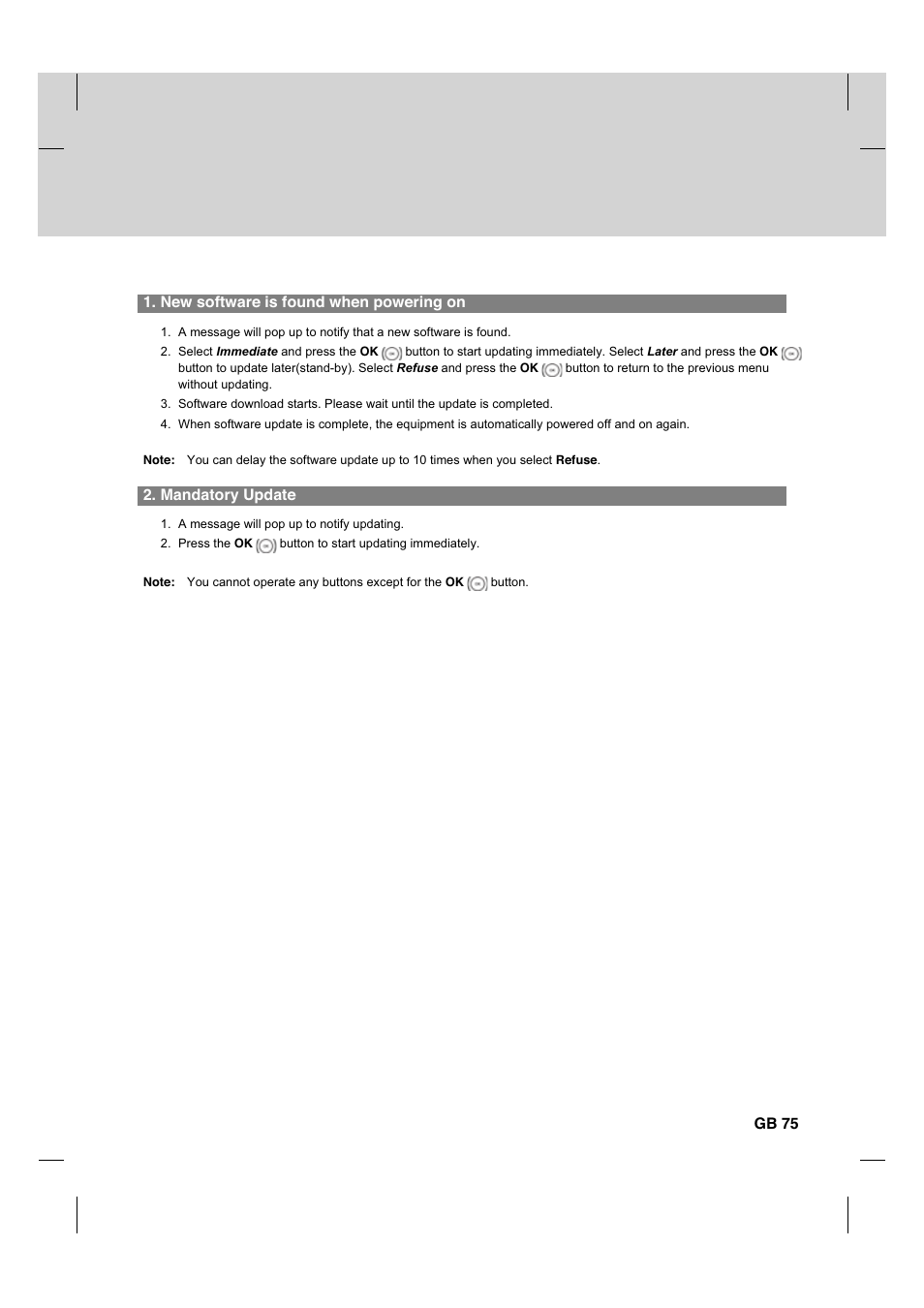 New software is found when powering on, Mandatory update, Gb 75 | Humax HDCI-2000 User Manual | Page 76 / 86