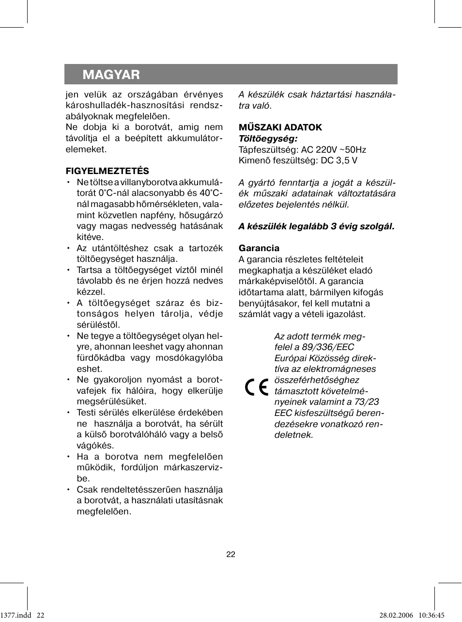 Magyar | Vitek VT-1377 BK User Manual | Page 22 / 40