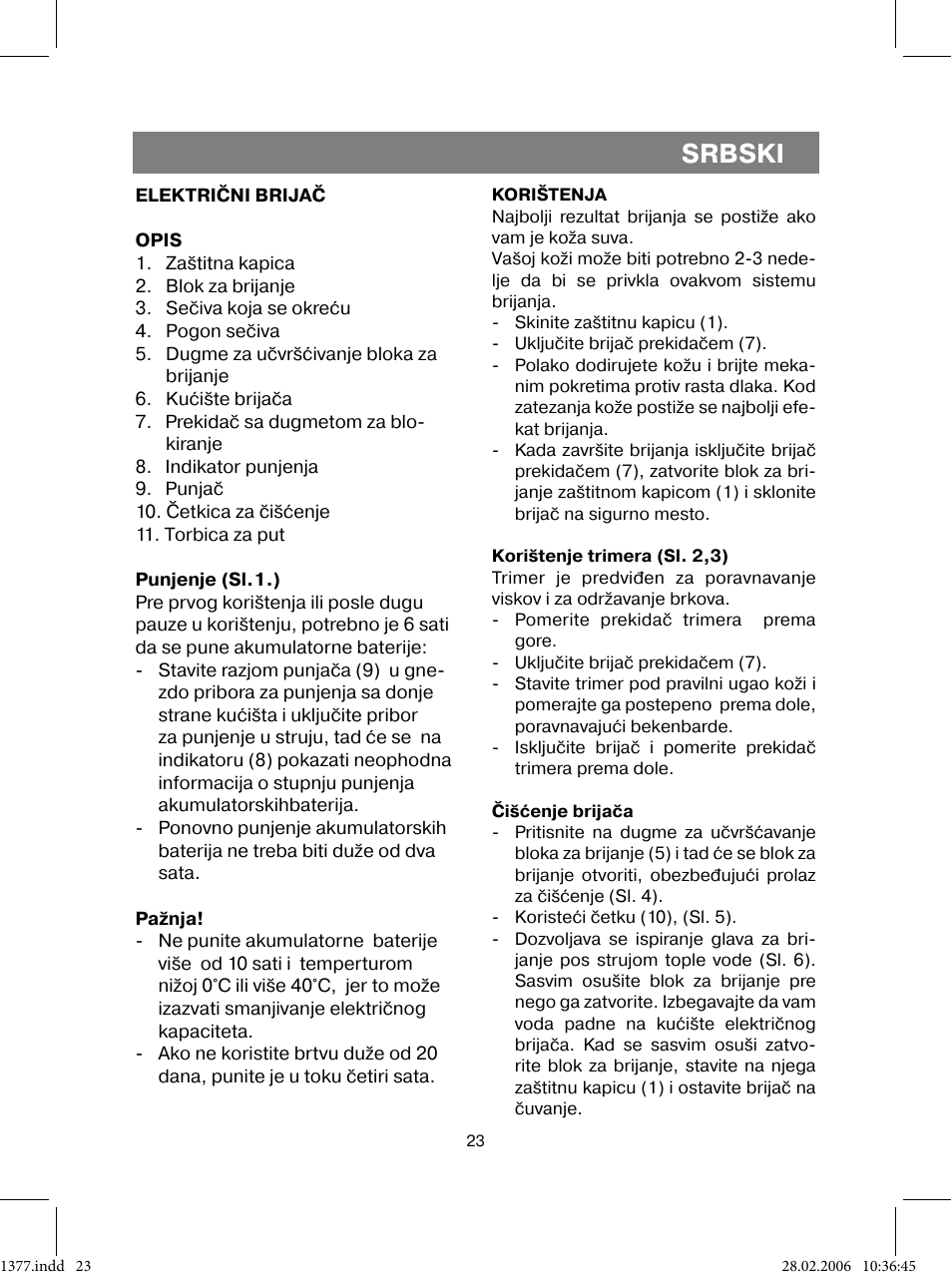 Srbski | Vitek VT-1377 BK User Manual | Page 23 / 40