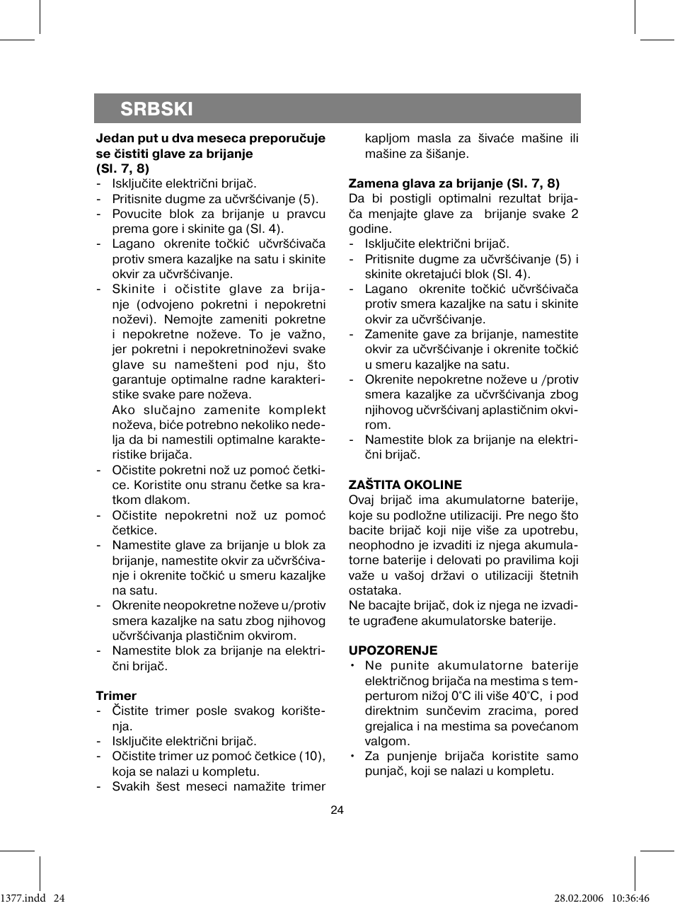 Srbski | Vitek VT-1377 BK User Manual | Page 24 / 40