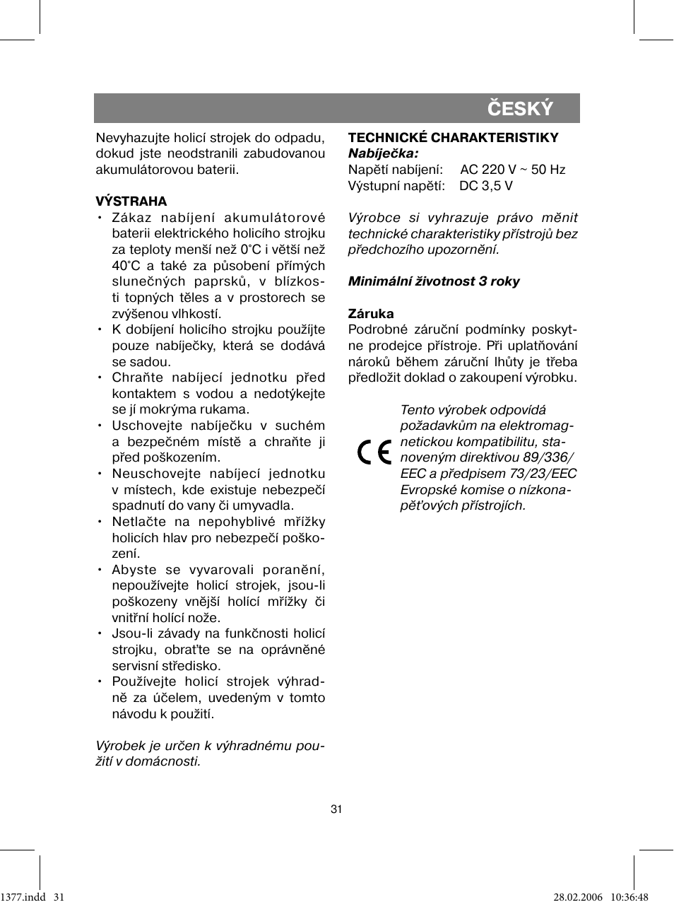 Český | Vitek VT-1377 BK User Manual | Page 31 / 40