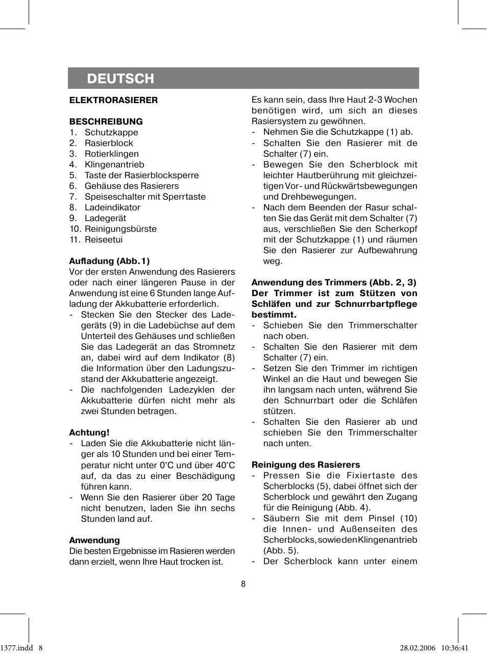 Deutsch | Vitek VT-1377 BK User Manual | Page 8 / 40