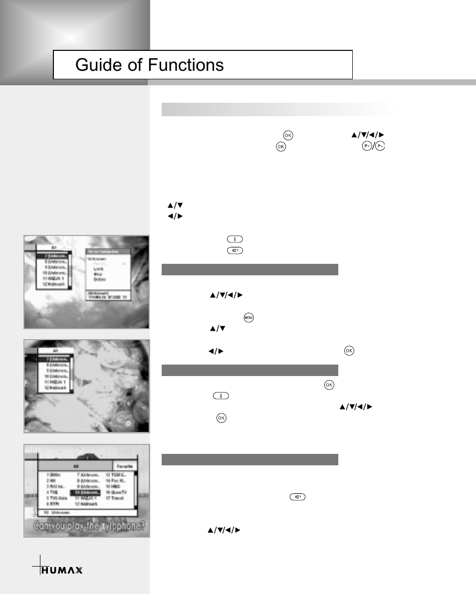 Guide of functions | Humax CR-3510 User Manual | Page 16 / 39